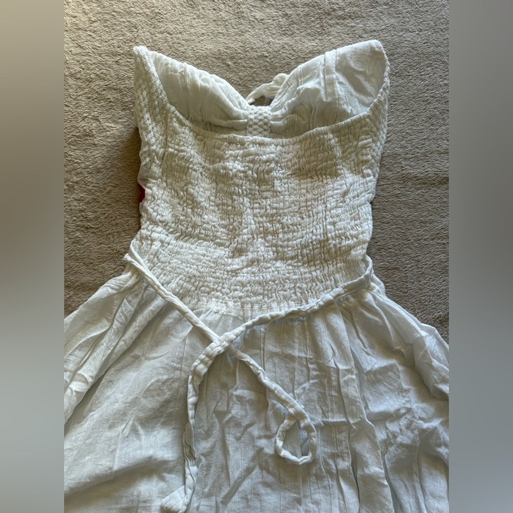 White Halter Dress with Multicolor Floral Embroidery - Picture 6 of 7